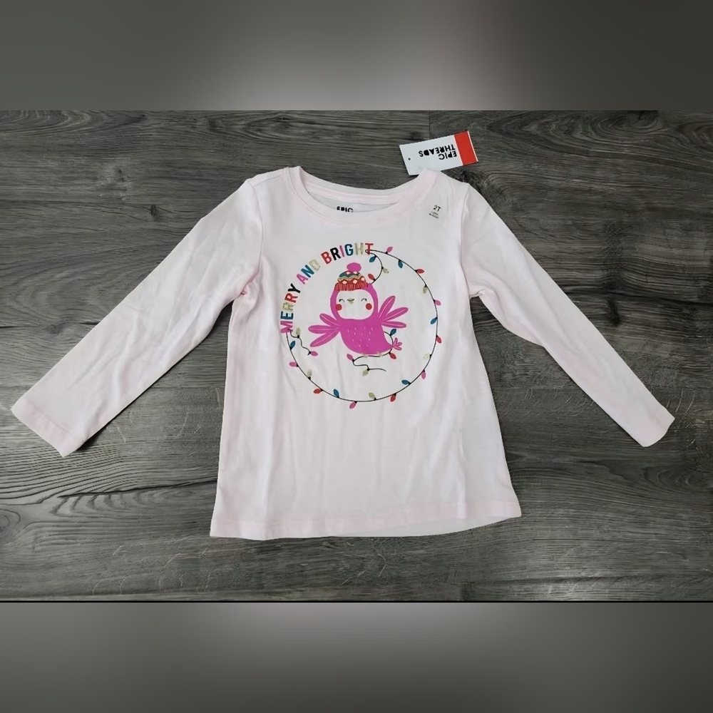 Epic Threads GirlsLight Pink Merry & Bright Festive Top Size 2t NWT